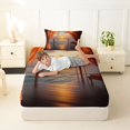 thumbnail image 4 of jejeloiu Sunset Ocean Twin Sheets,Hawaii Sea Holiday Bedding For Boys,Orange Black,3 Pieces,1 Fitted Sheet and 1 Pillowcase, 4 of 6