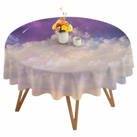 Modern Sky Round Tablecloth 54 inches Meteor Purple and White Waterproof Oil-Proof Table Cloth Round Table Cover for Holiday Party Picnic Dinner Decor Indoor and Outdoor Use