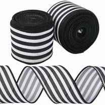 2 Rolls 2 Inch Wide Black White Striped Ribbon Single Faced Polyester Stripe Wired Edge Grosgrain Burlap Fabric Ribbon Bulk for Sewing Making Crafts Gift Wrapping Wreath Home Party Decor Diy