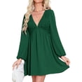 thumbnail image 1 of Vestido BerryGo, casual, manga larga, babydoll, color verde esmeralda, 1 of 6