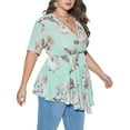 thumbnail image 3 of Women's Plus Size Blouses Summer Casual Floral Tunic Tops Sexy V Neck Short Sleeve Shirts, 3 of 3