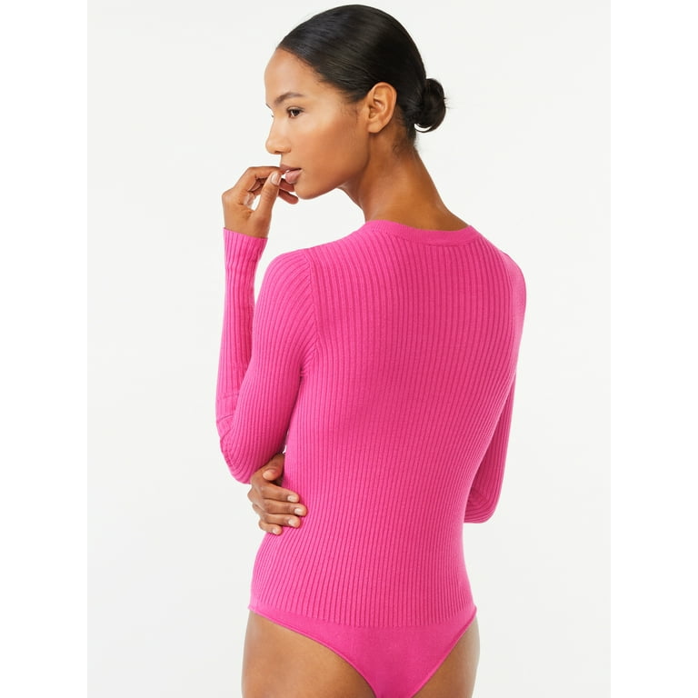 Scoop Women's Ribbed Knit Sweater Bodysuit with Long Sleeves, Sizes XS-XXL
