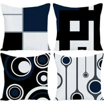 Set of 4 White Black Navy Blue Modern Abstract Geometric Throw Pillow Covers 18x18 Inches Decorative Cushion Pillow Cases Square Pillowcases for Bed Sofa