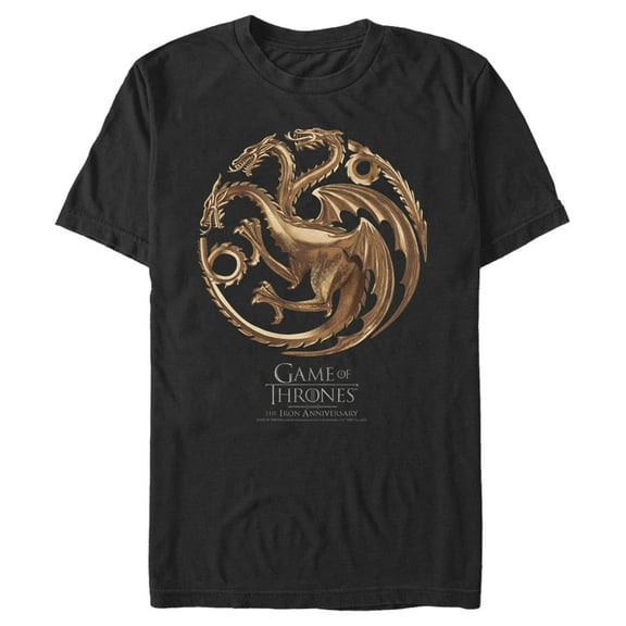 Men's Game of Thrones Iron Anniversary Targaryen Metal Dragon Crest Graphic Tee Black Medium
