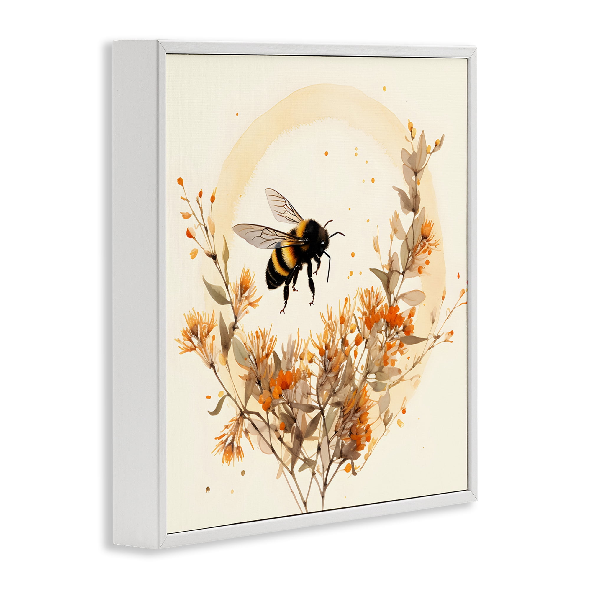 Stupell Industries Bee Florals View Animals & Insects Painting White Framed Art Print Wall Art, 12 x 12