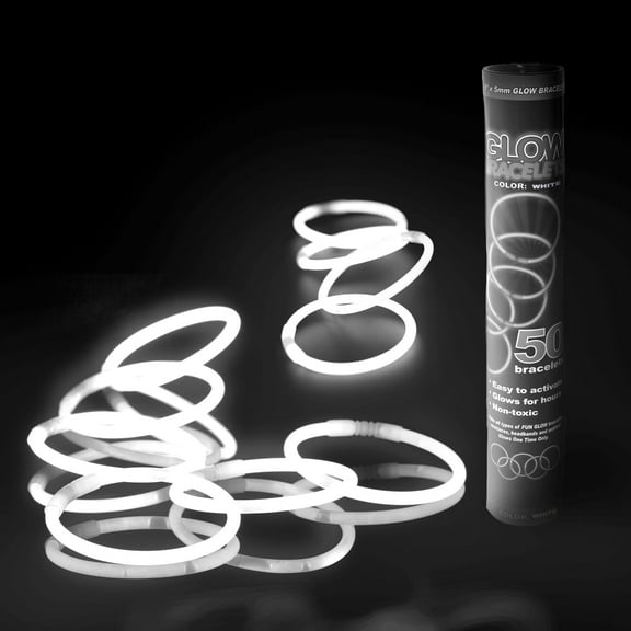 Windy City Novelties 8” White Glow Stick Bracelets – 50 Pack for Parties, Events & Summer Fun