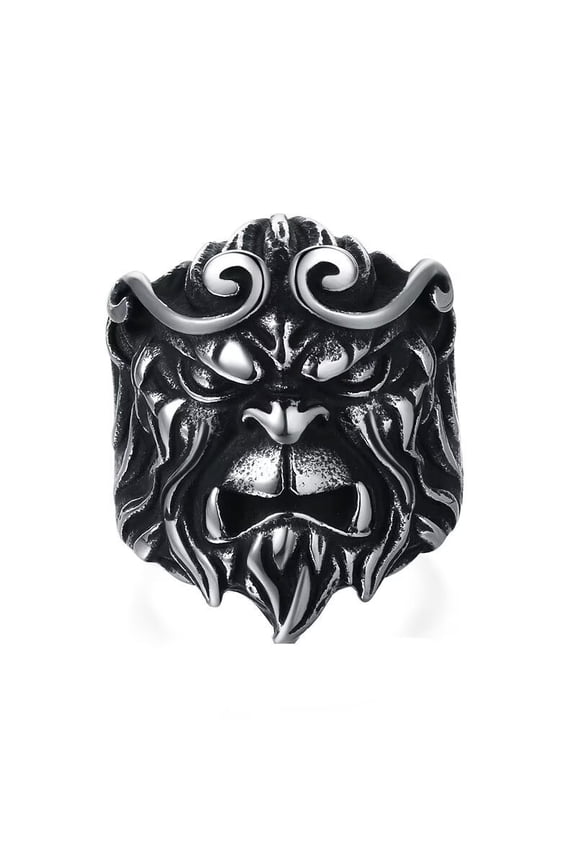 Unisex's Stainless Steel Refined Punk Non Mainstream Unique Sun Wukong Ring Silver Black Size 10