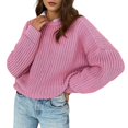 thumbnail image 3 of Womens Sweaters Fall Oversized Chunky Knitted Pullover Sweater Casual Long Sleeve Crewneck Cute Sweaters Pink S, 3 of 10