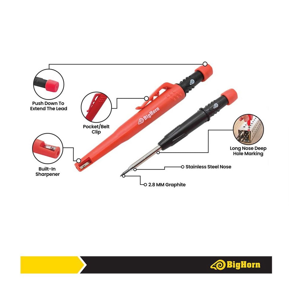Big Horn 19898 Industrial Mechanical Pencil with 9 Pcs Pencil Lead Refill ea (24 PCS) with Holder