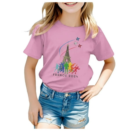 

ZMHEGW Girls Short Sleeve Tee Summer Crewneck T Shirt Casual Fit Basic Shirts Toddler Boys Girls T Shirts