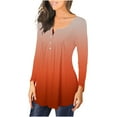 thumbnail image 3 of Women's Fall Henley V Neck Button Up Tunic Tops Flowy Long Sleeve T-Shirts Gradient Printed Blouse for Leggings, 3 of 5