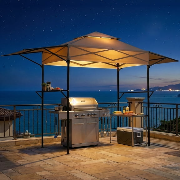 Ktaxon Grill Gazebo Outdoor BBQ Canopy Shelter 3.5 x 12.5 Canopy for Patio Backyard Grilling,Khaki