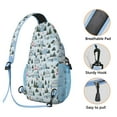 thumbnail image 3 of Sling Backpack,Light Blue Christmas House and Tree Pattern Sling Bag with Water Bottle Holder,Waterproof Sling Bag for Men/Women with Headphone Jack for Hiking,Travel, 3 of 6