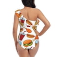 thumbnail image 5 of Sikiie Hot Dog Burger Print Women One Piece Swimsuits Tummy Control One Shoulder Bathing Suits Ruffle Swimwear, From S to XXL-Small, 5 of 6