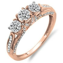 Dazzlingrock Collection 1.00 Carat (ctw) 14K Round Diamond Ladies Vintage 3 Stone Engagement Ring 1 CT, Rose Gold, Size 5