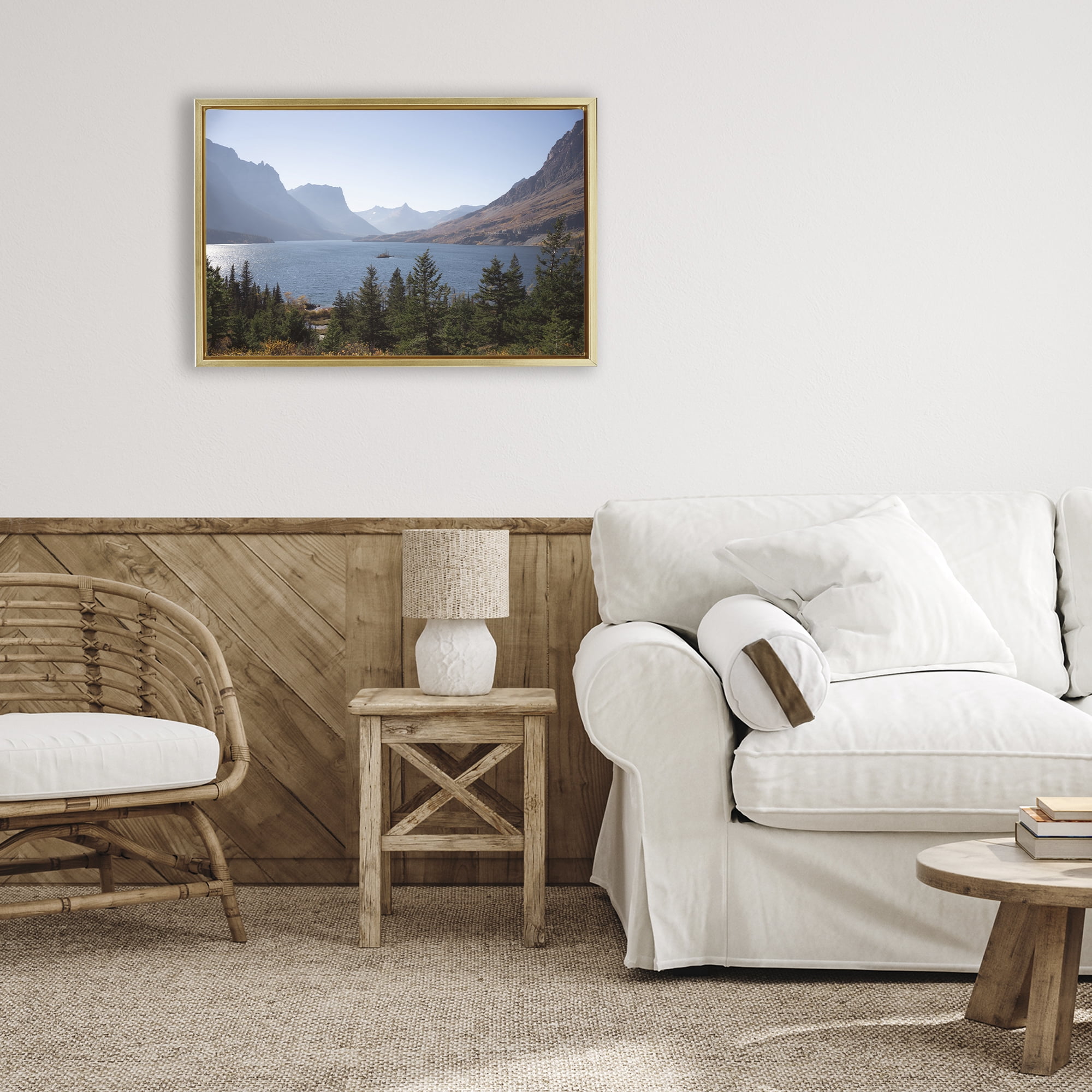 Stupell Industries Cliffs Overlooking Lake Gold Framed Floater Canvas Wall Art, design by Carol Robinson