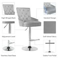 thumbnail image 6 of Foredo Velvet Swivel Bar Stools Set of 2, Modern Adjustable Bar Stools with Button Tufting and Pull Ring, Kitchen Counter Square Island Bar Stool, Light Gray, 6 of 10