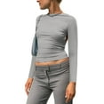 thumbnail image 2 of Wangsaura Women Trendy T-Shirt, Solid Color Long Sleeve Cutout Open Back Tops, 2 of 9