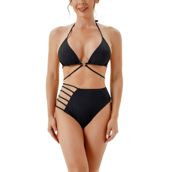 SWSMCLT Women's Two Piece Bathing Suit Brazilian Trendy Swimwear Long Sleeve Bikini High Waisted Beach Slimming Black 4-6