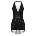 thumbnail image 4 of Aiihoo Womens Sparkly Tassel Latin Dance Leotards Halter Backless Jumpsuit Jazz Dancewear Black L, 4 of 6