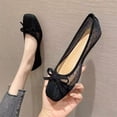 thumbnail image 2 of Wensltd Women Mesh Ballet Flats Square Toe Bow Slip On Flat Shoes Breathable Dot Mesh Upper Spring Summer Daily Walking Black, 2 of 7