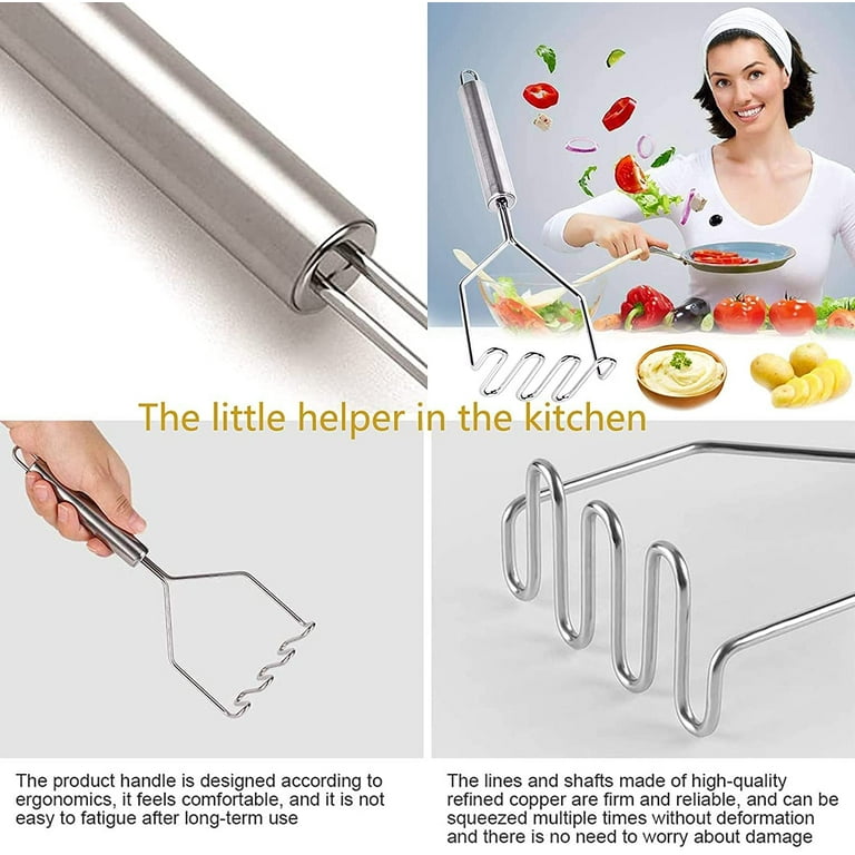 Potato Masher, Stainless Steel Wire Masher With Handle, Hand Masher,  Professional Dual Press Food Masher Utensil for Cooking and Kitchen(Silver)