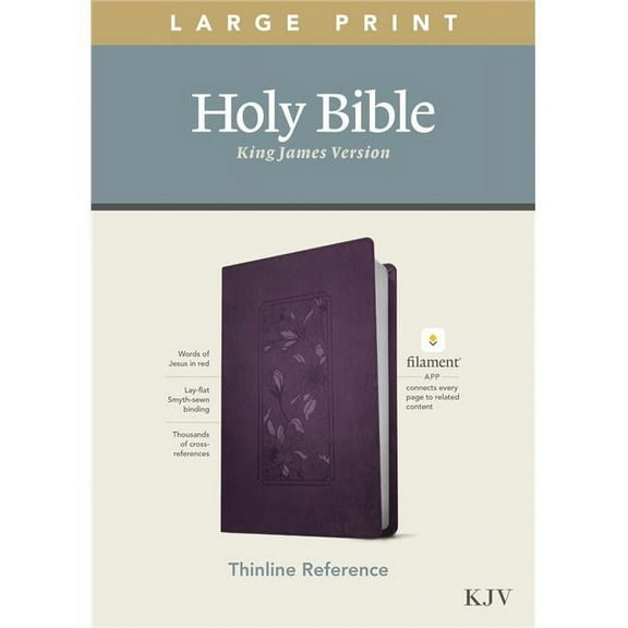 Tyndale House Publishers  KJV Large Print Thinline Reference Bible, Purple Floral LeatherLike