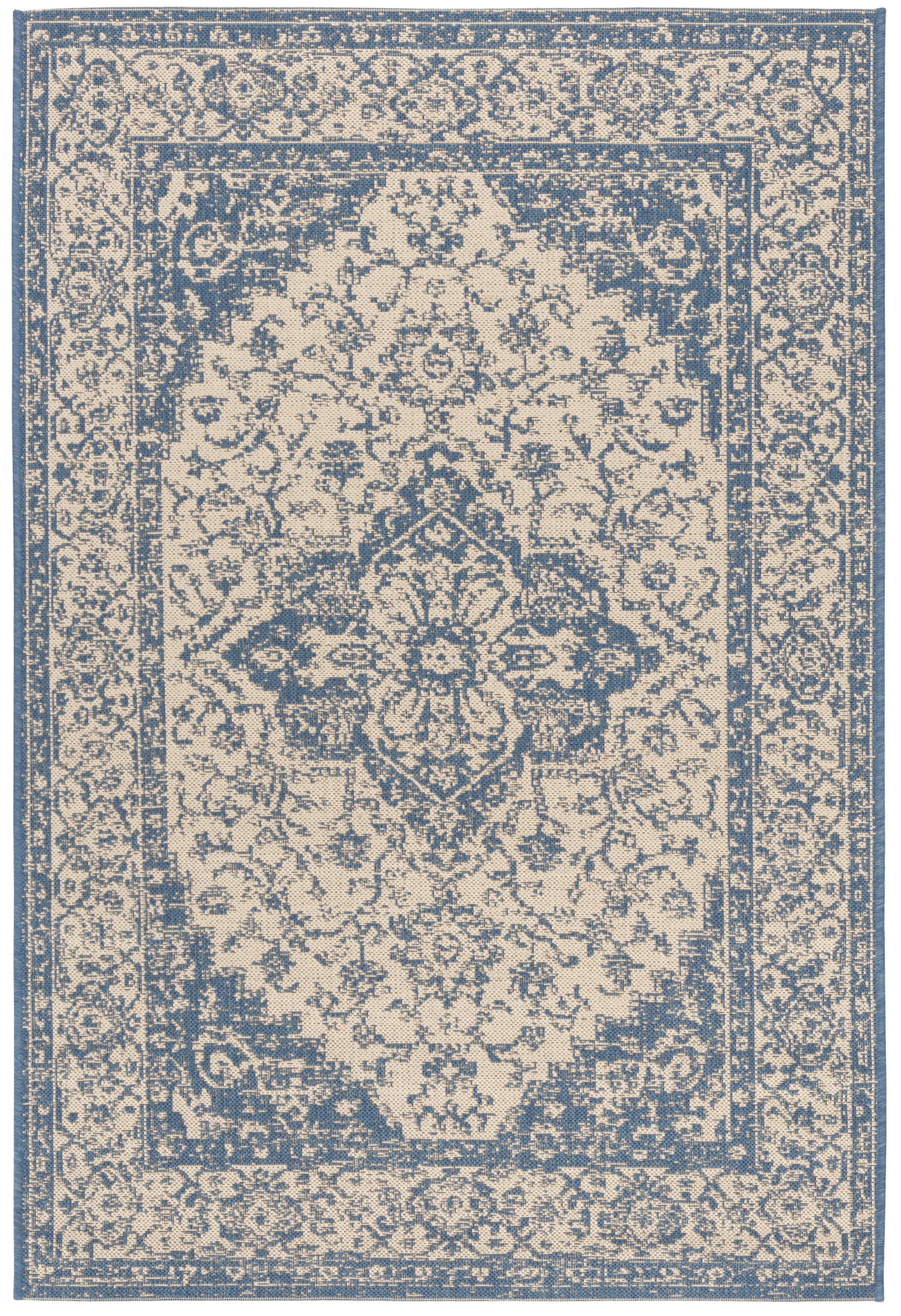 Safavieh Beach House Mai Traditional Outdoor Area Rug, Cream/Blue, 4' x 6'