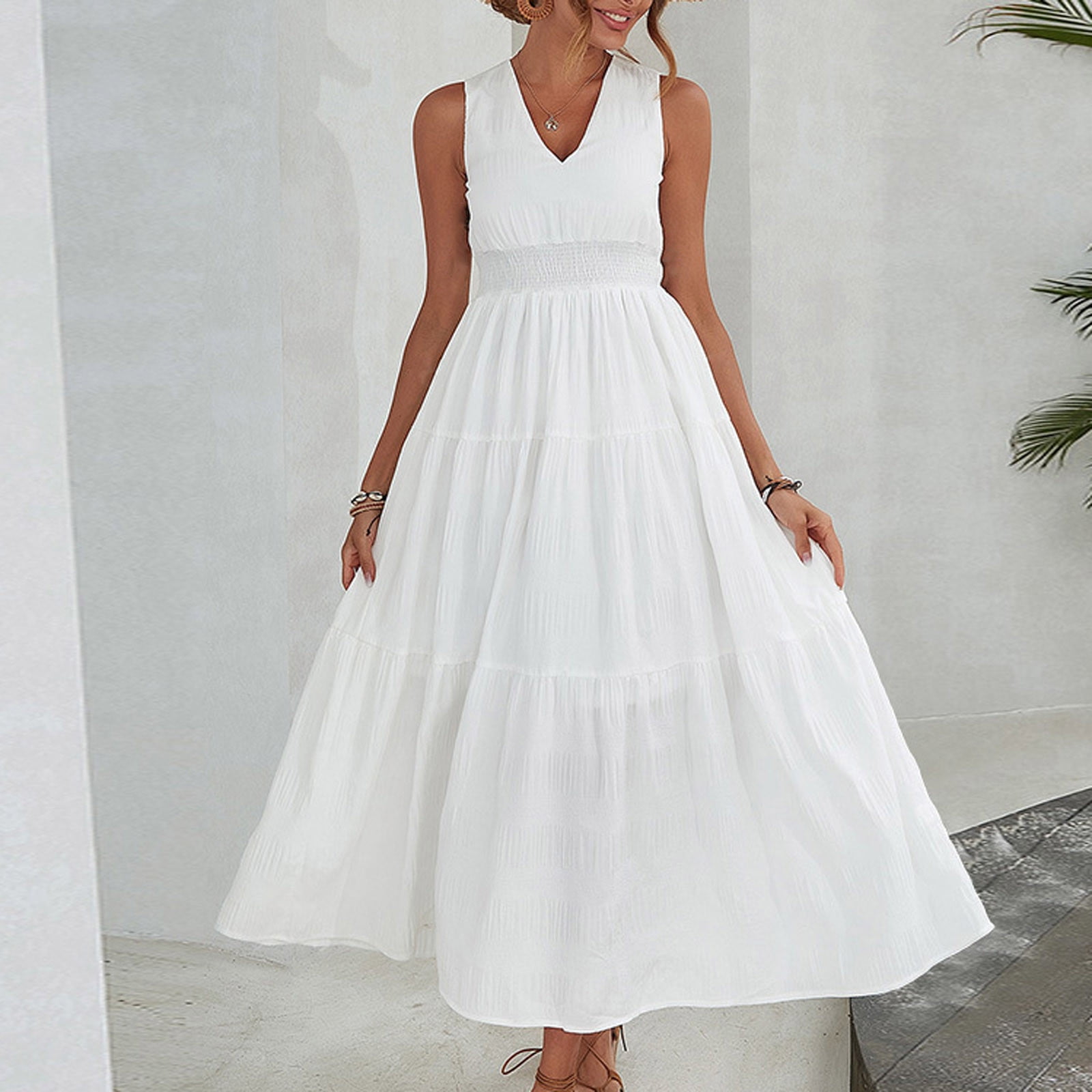 KONBECA Women's White Wedding Guest Dress, Sexy Fringe Sleeveless O KONBECA Women's White Wedding Guest Dress, Sexy Fringe Sleeveless O