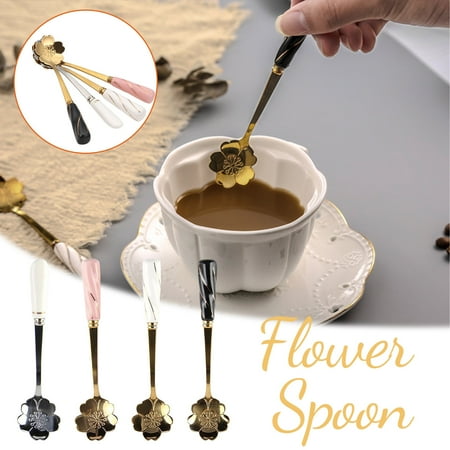 

Tanwpn Stainless Steel Coffee Stirring Spoon With Ceramic Handle Golden Flower Spoon