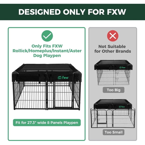 Exclusive Mesh Top Cover for 27.3" W x 32-45" H 8-Panel Dog Playpen - Secure Enclosure with High Visibility