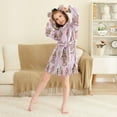 thumbnail image 3 of FORMRS Niños Bathrobe Unisex Hooded Robe Soft Plush Pajamas Sleepwear, Size 10-12T, Pink Gingerbread Houses, 3 of 7