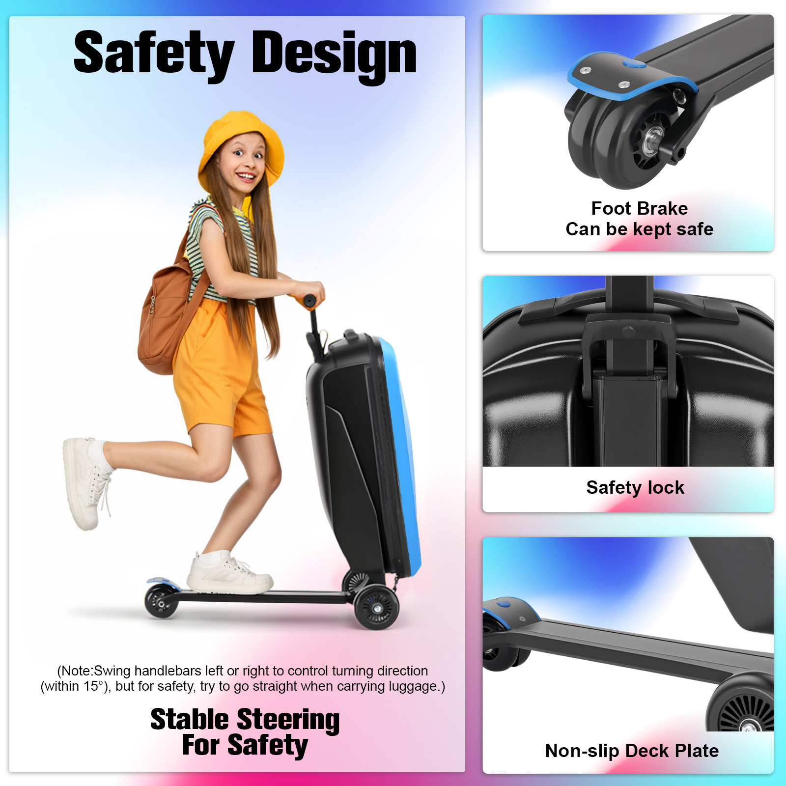 Advwin Scooter Luggage for Kids & Adults, Hardside Ride on Suitcase for Kids Ages 4-15 Multifunctional Lightweight Foldable Carry on Luggage with Wheels Ride on for Children Teenagers, Light Blue