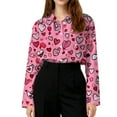 thumbnail image 5 of Dwralegc Valentine Shirts Women Button Down Lapel Collar Blouses Plus Loose Heart Graphic Clothes Casual Lightweight Holiday Shirts Hot Pink 2XL, 5 of 5