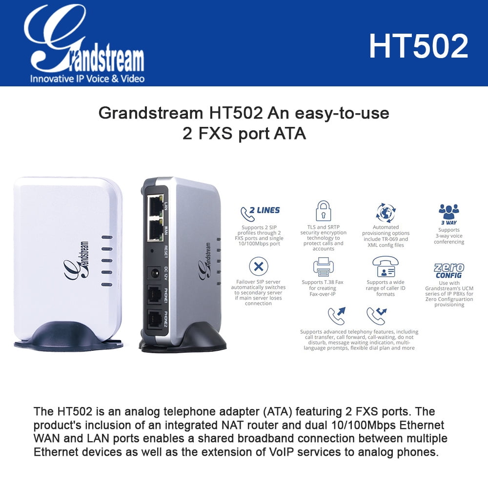Grandstream HandyTone 502 HT502 2FXSport Analog Telephone Adapter