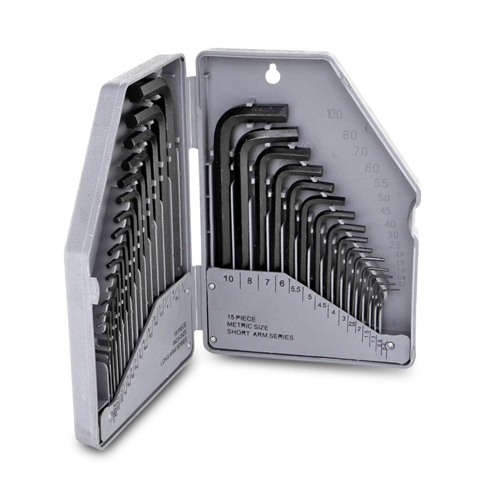 30PC Hex Key Set SAE Short Arm Metric Wrenches Long