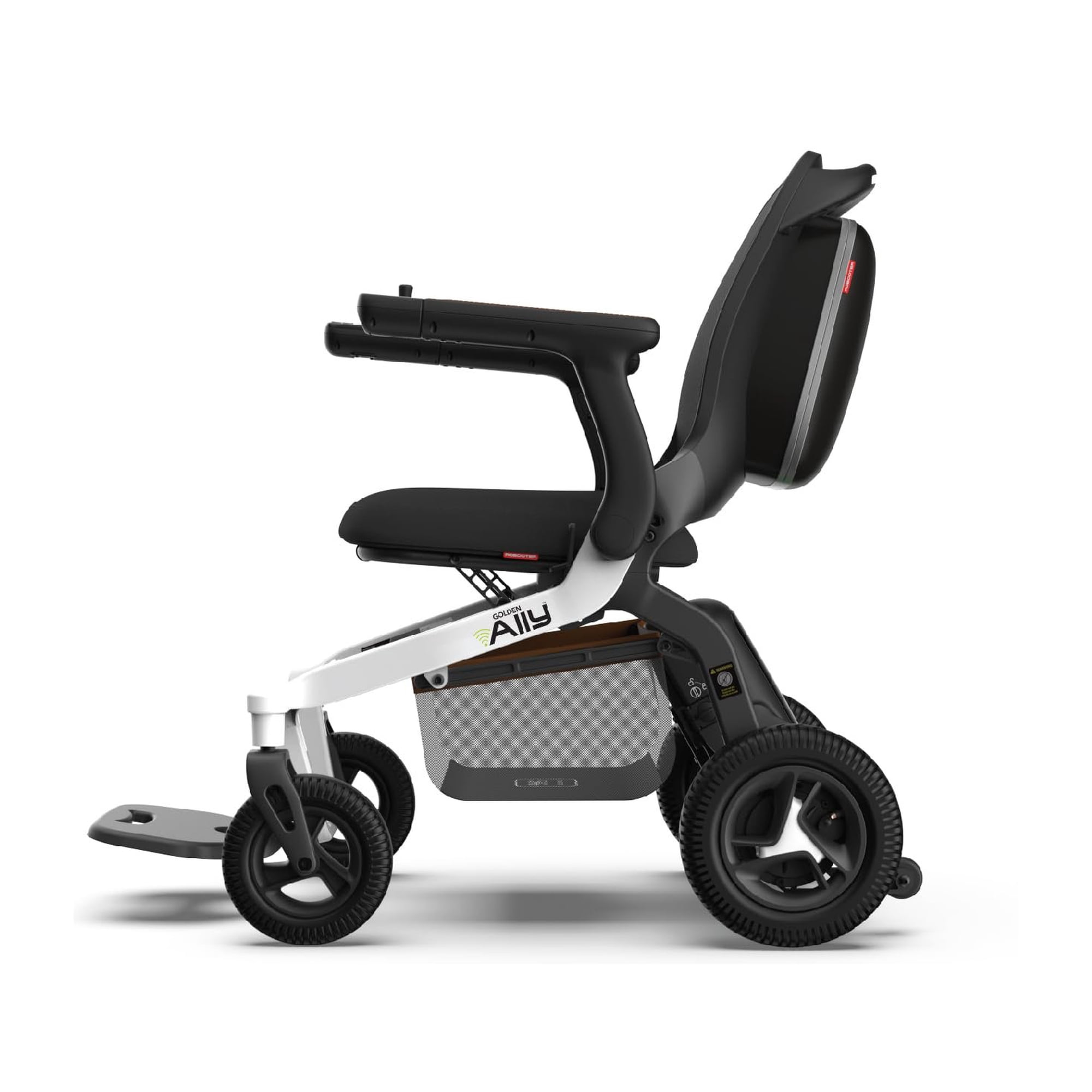 Golden Technologies Golden Ally Manual Folding Power Wheelchair - Memory Foam Seat - USB Port - Removable Lithium Battery - Smart Control Mobile App - Airline Approved - 56 lbs. Total White