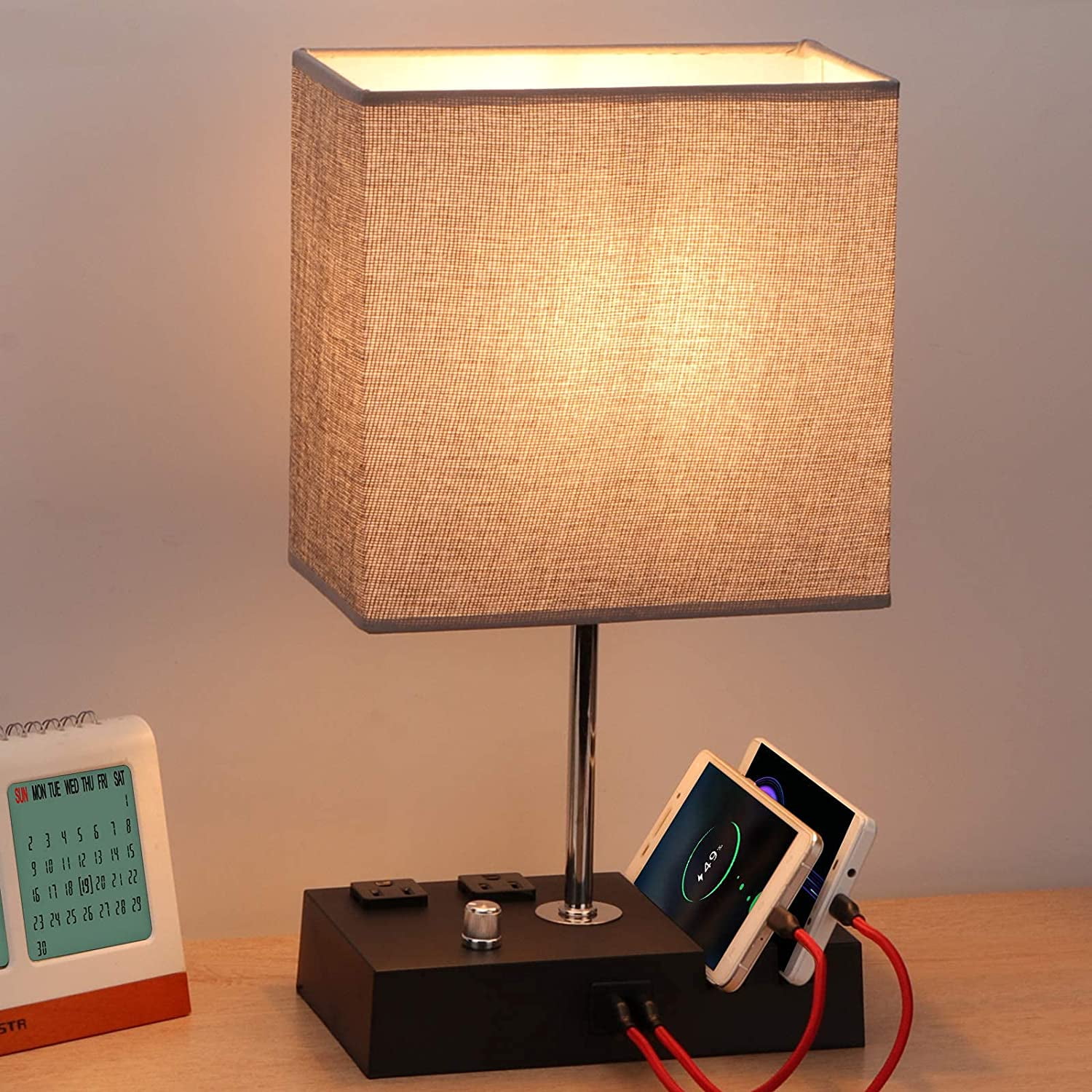 Fully Dimmable Table Lamp for Bedroom Living Room Dual USB Port