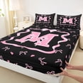 thumbnail image 4 of Erosebridal Black Pink Bow Full Size Sheets for Girls, Cartoon Letter M Bed Sheets, 4pcs, 4 of 5