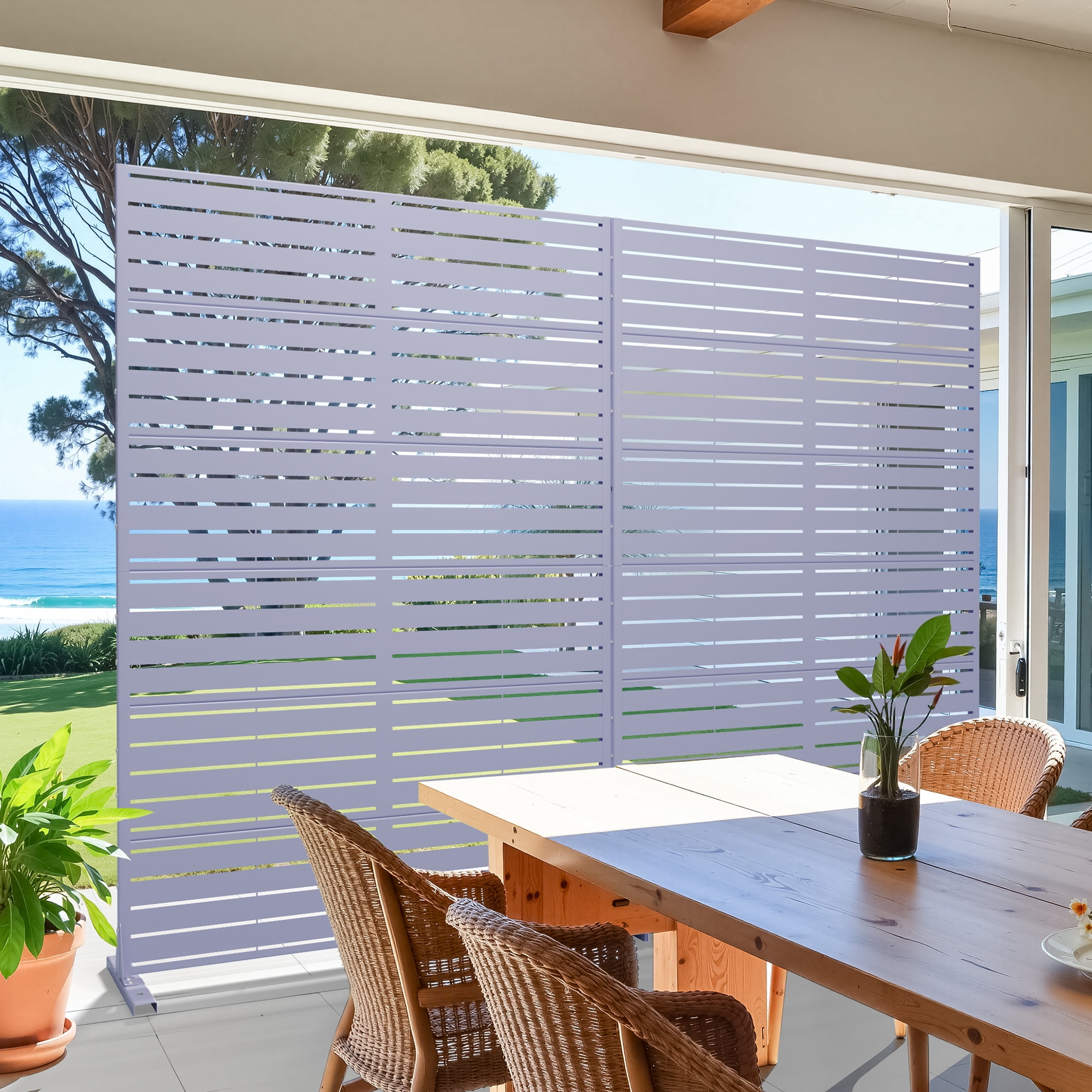 MAYEERTY 72*47in Outdoor Privacy Screen, 6 Panels Metal Privacy Fences for Patio, Purple