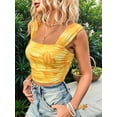 thumbnail image 2 of Women'S Floral Print Square Neck Tank Top Slim Fit Vacation Crop Tops Yellow S, 2 of 7