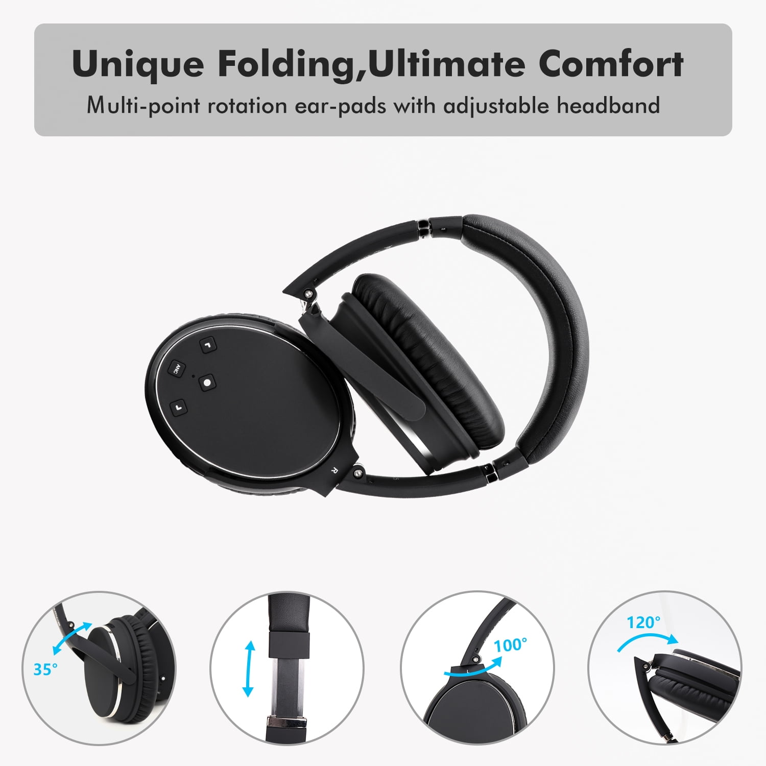 Restored Srhythm NC25 Noise Cancelling Stereo Headphones Bluetooth 5.3, over-Ear with ANC, Mic, 50H Playtime(Refurbished)