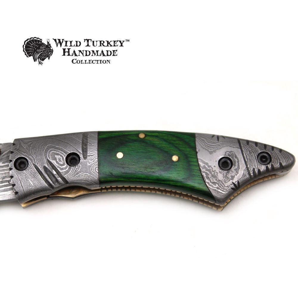 Wild Turkey Handmade Damascus Steel Collection Razor Style Folding Knife