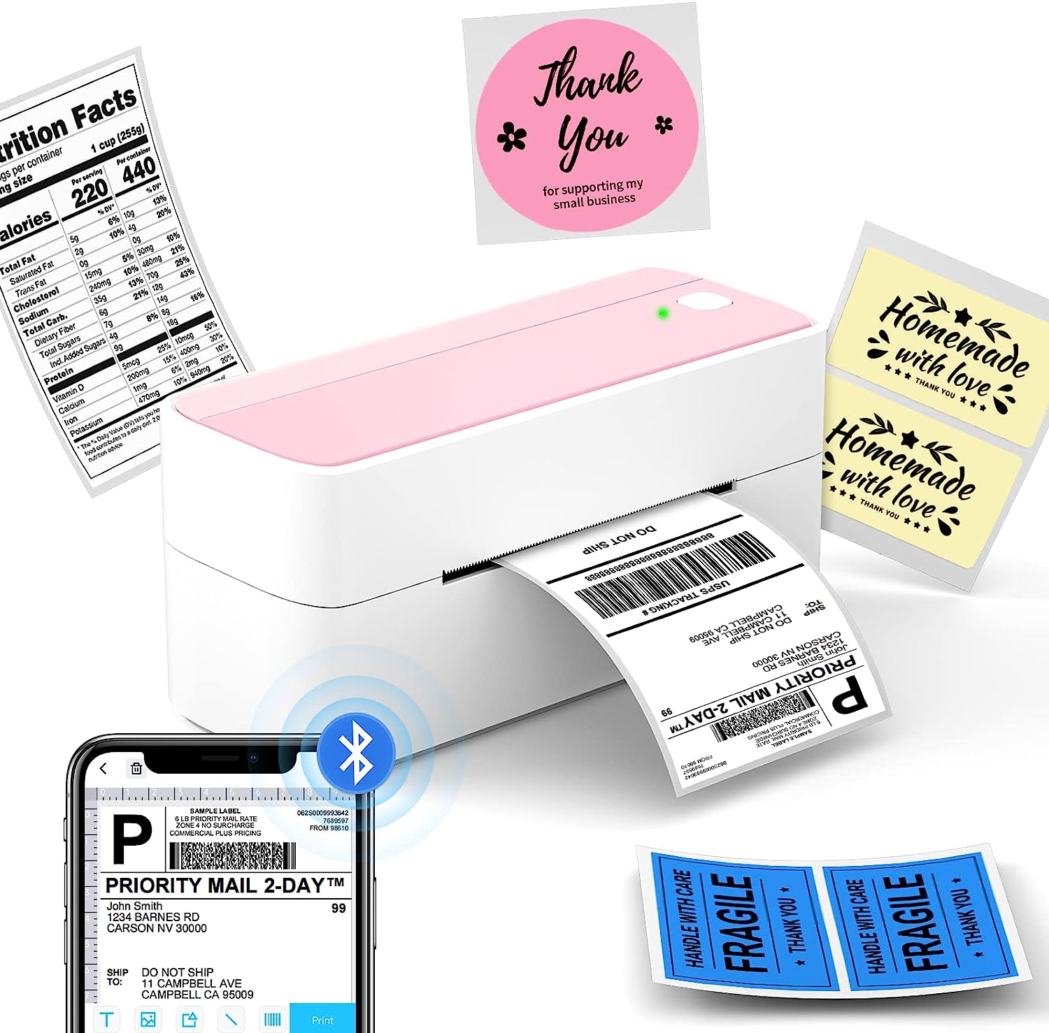 Bluetooth Thermal Printer Shipping Label Printer, 4x6 Wireless Label  Maker, High Speed 150mm/s Etiqueteuse for Small Business Compatible with  CanadaPost, USPS, UPS