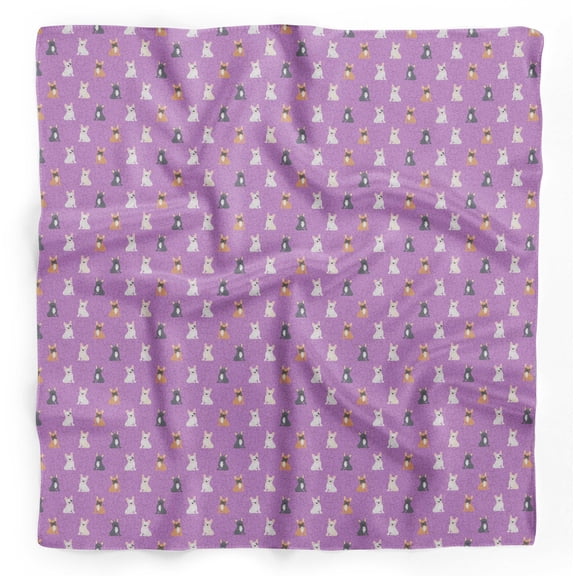 Bimba Purple Bull Dog & Geometric Dog Pure Silk Printed Scarf Dupatta Head Neck Wrap Bandanas For Women 40 x 40 Inches