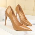 thumbnail image 4 of Zapatos de tacón alto estilo mujer moda simple lacado cuero boca baja puntiagudos sexys para discoteca, 4 of 5