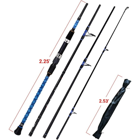 Surf Spinning Fishing Rod - 2/3/4 Piece Carbon Fiber Travel Rod for Surf Anglers, Blue