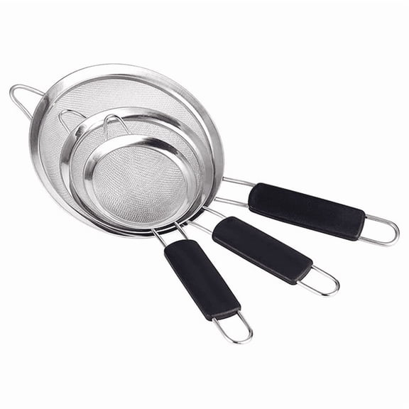 3 Pack Stainless Steel Fine Mesh Strainer Set, Multi-size Kitchen Sieve Filter, Rustproof & Easy Clean for Flour, Tea, Rice, Baking & Cooking