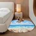 thumbnail image 3 of Summer Round Living Room Rugs 8 ft, Blue Beach Ocean Starfish Plank Shell Washable Large Area Rug with Non-Slip Sturdy Edge Binding Round Carpet for Dining Room Kitchen Office, 3 of 9