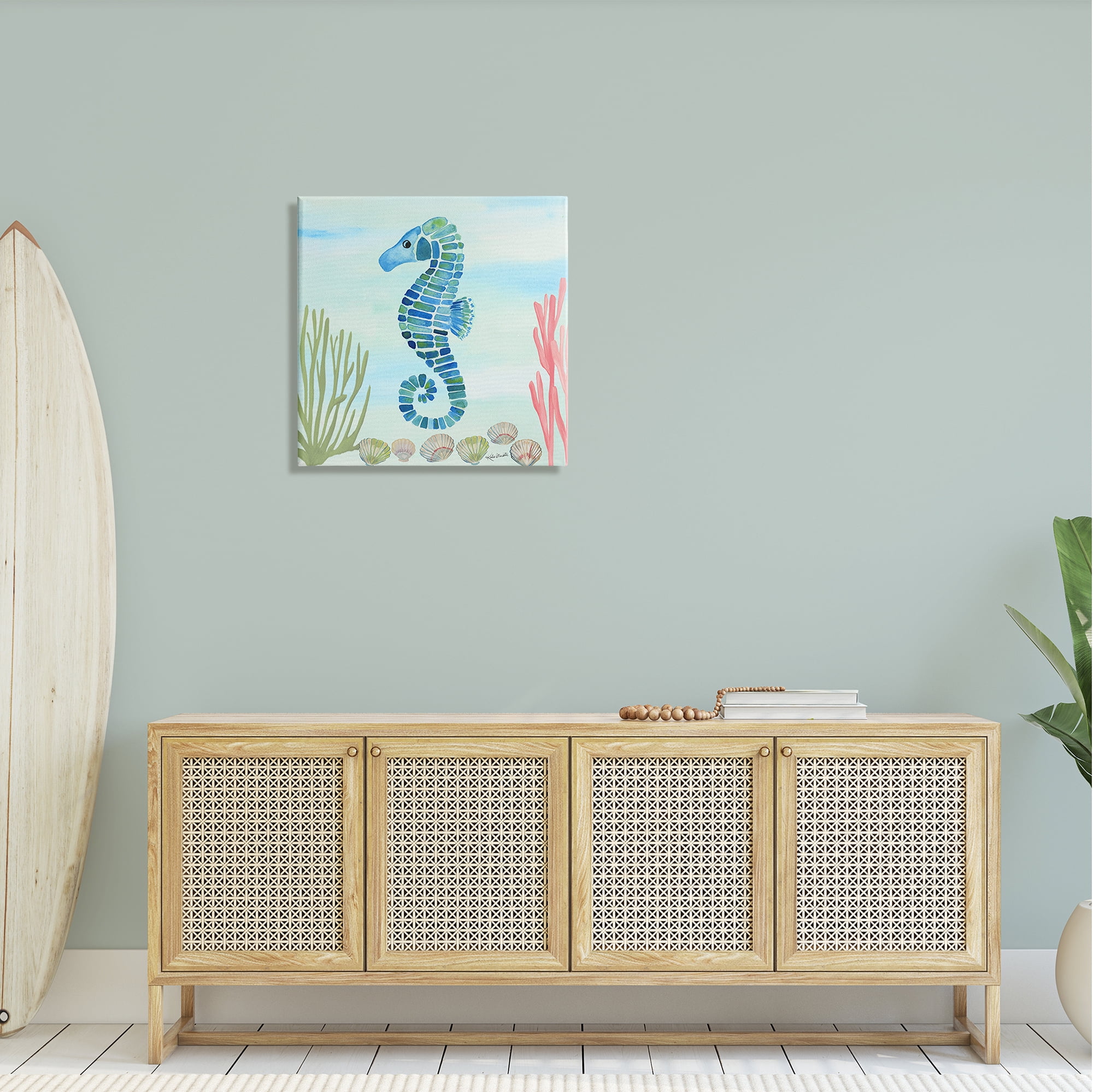 Stupell Industries Mosaic Seahorse Clam Seashells Ocean Floor Reef Canvas Wall Art, 24 x 24, Design by Katie Doucette